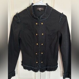 Luii Black Blazer Jacket Gold Buttons Long Sleeve Frayed Details Size Small